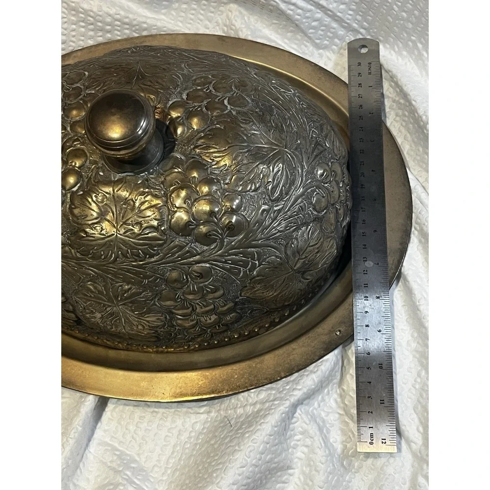 Art Nouveau Grape Leaf Meat‎ Dome Cover Silverplate Cloche – Rare Antique